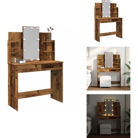 Schminktisch mit LED-Leuchten Altholz-Optik 96x40x142 cm - Schminktisch - Schminktische - Kosmetiktisch - Frisiertisch (1/5)