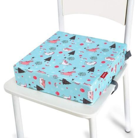 Coussin Rehausseur Chaise Enfant Portable Réhausseur Coussin De Siège, Cartoons Eponge Confortable Coussins avec Longue Sangle pour Siège Chaises Hautes Chaises de Jardin (Licorne bleue) (1/5)