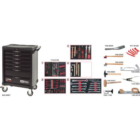 KS Tools - Servante One by One 7 tiroirs spéciale carrosserie, 177 pcs - 823.7177