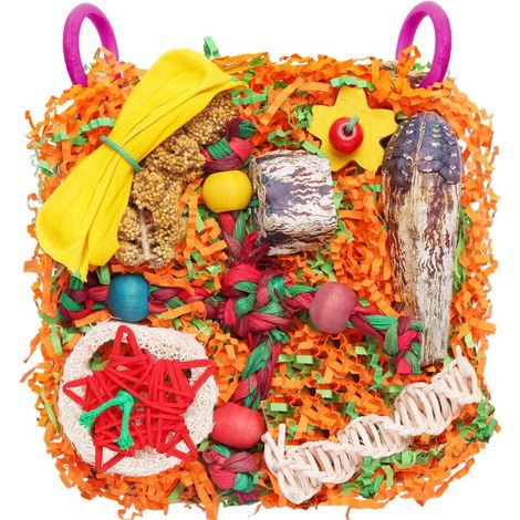 Jouets pour petits et moyens perroquets - Jouets naturels à ronger et à explorer en cage, comprenant un tapis d'herbes marines, des caramboles et des morceaux de feuillage pour les calopsittes. (1/5)