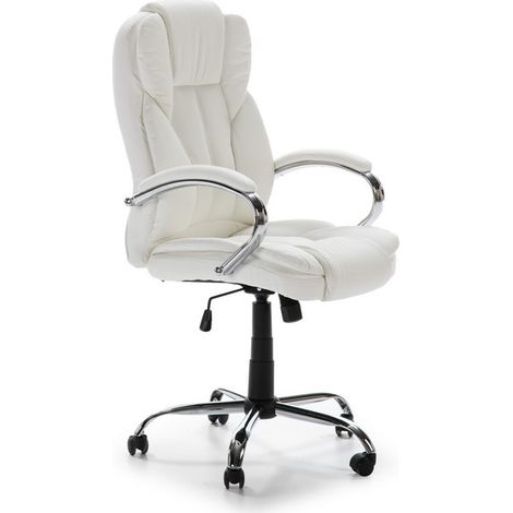 Sillón de Oficina elevable y reclinable ZAIRA tapizado con Piel sintética. Color Blanco. Metal CGIANNAdo