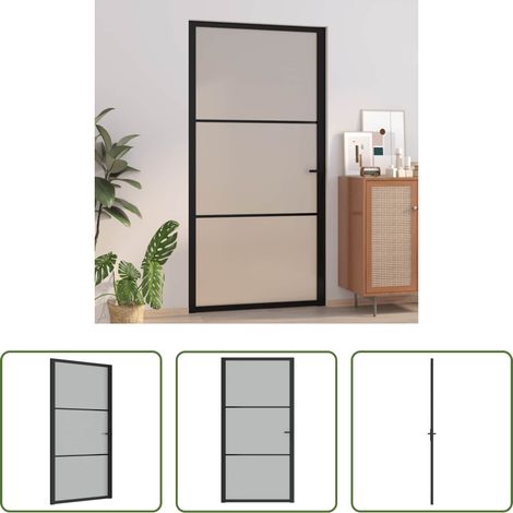 vidaXL Porte intérieure 102,5x201,5 cm Noir Verre mat et aluminium (1/5)