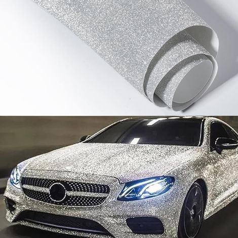 Film de protection pour voiture - Argenté à paillettes - 30 x 200 cm - Pour intérieur et extérieur - Étanche - Avec autocollant (1/5)