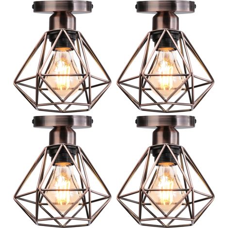4 Piezas Lámparas de Techo Vintage Iluminación Plafón Metal Lámpara Colgante Diseño de Jaula de Hierro Bronce Rojo Ø16cm (1/5)