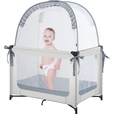 Moustiquaire lit bébé en yourte mongol, sans installation et pliable, protection anti-insectes pour berceau, Composition : 70 × 130 × 140 cm, Couleur : gris (1/5)