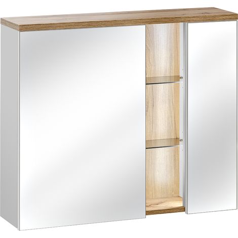 LED Spiegelschrank 80cm BERMUDA-56, weiß mit Wotaneiche Nb., B x H x T ca. 80 x 70 x 20cm (1/4)