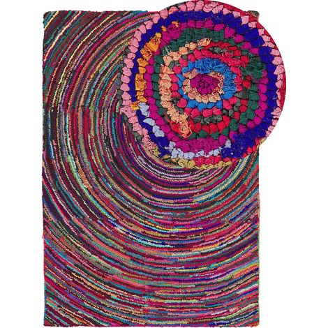 Area Rug Multicolour with Cotton 140 x 200 cm Rectangular Abstract Pattern Hand Woven Boho MALATYA (1/5)
