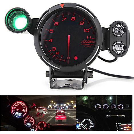 12 V 80 mm 3,75 Zoll Drehzahlmesser mit LED-Anzeige, 11000 U/min, rotes Licht
