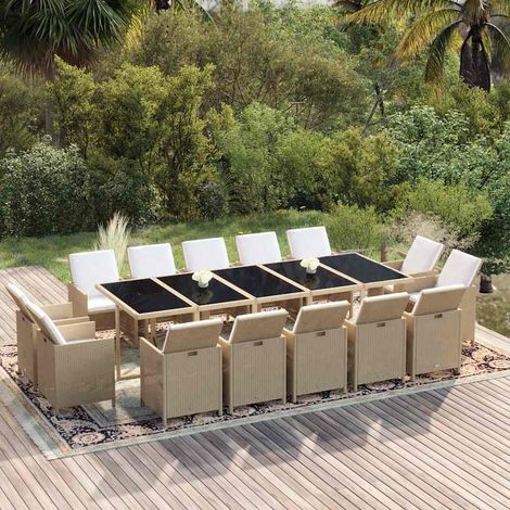 Ensemble à manger de jardin coussins 15 pcs-Salon de jardin Résine tressée Beige 871337 (1/5)