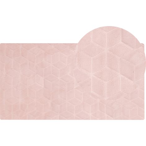 Alfombra rosa 80 x 150 cm poliéster piel sintética de conejo pelo largo Thatta