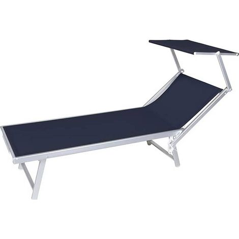 LETTINO SPIAGGIA CON PARASOLE cm 189 x 61 x h 38 - telo blu navy