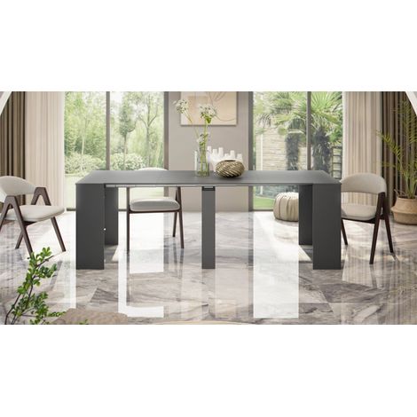 Dmora - Mesa consola Diluna, Mesa de comedor extensible, Mesa con extensiones multiusos que se puede extender hasta 10 asientos, 51/237x90h78 cm, Antracita (1/5)