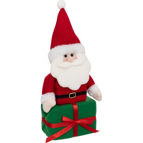 Père Noël traditionnel Rouge et Blanc avec paquet cadeau H 35 cm - Feeric Christmas
