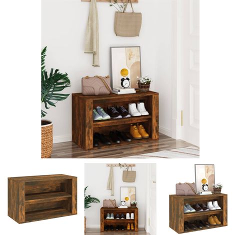 The Living Store - Schuhregal Räuchereiche 75x35x45 cm Holzwerkstoff (1/5)