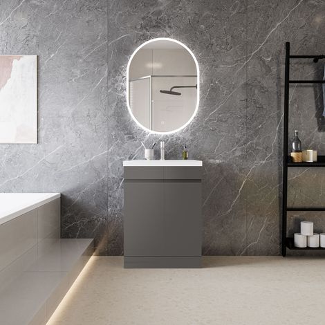 High Gloss Anthracite MDF Vanity Unitгм600390mm, FloorstandingгмDetachableгмSoft CloseгмDual-doorгм+ 610395mm White Thick Ceramic Basin (1/5)