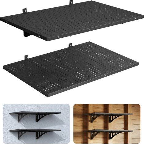 VEVOR Estantería de Pared de Acero Resistente 610x914 mm, Carga 254kg en Total 127kg por Estante, Distancia Ajustable, Juego de 2 Estanterías Flotantes con Ganchos para Garaje Cocina Lavandería Taller (1/5)