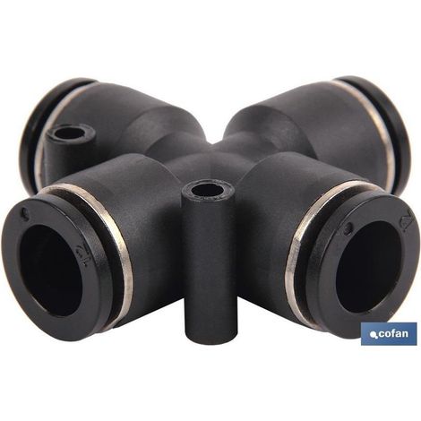 Raccord rapide en croix M-4 pour tuyau d'air, diamètre de 4 à 12 mm.