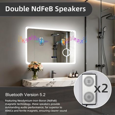80x60cm Bluetooth Ora Data Specchio Bagno Led Luce Ingranditore 3X Antiappannamento 3000K-6000K