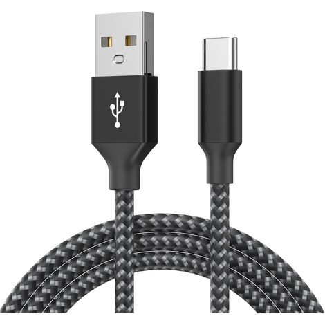KOWOLL Câble de charge USB-C tressé, câble USB-C vers USB-A, câble de charge USB Type-C pour iPhone 16, S23, Pixel, MacBook, Nintendo Switch et autres appareils - 3 m, noir
