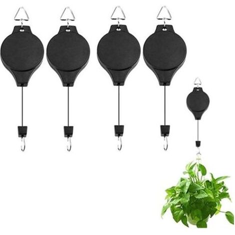 Crochets pour Plantes, cintres pour Plantes suspendues rétractables, Panier pour Plantes suspendues, poulie pour Plantes suspendues, paniers, Pots, mangeoire pour Oiseaux (4PCS) (1/4)