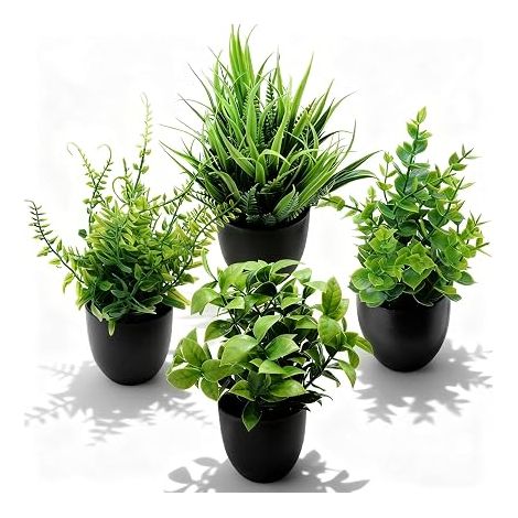 Petite Plante Artificielle Interieur, Plastique Faux Plantes, Pot Verdure Adaptées à la Décoration de la Cuisine, de la Chambre à Coucher, de la Maison et du Bureau (1/5)