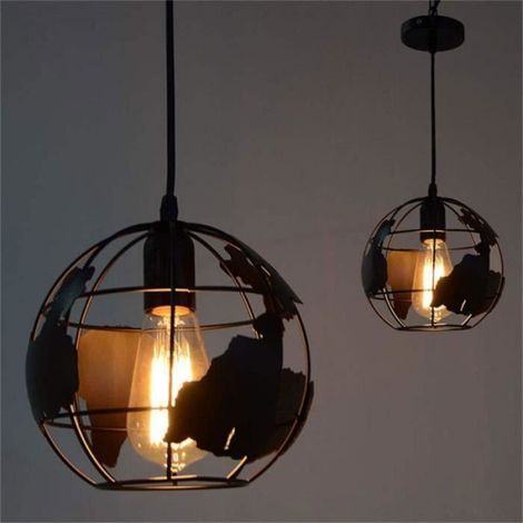 20cm Plafonnier Industriel Lumière Terre En Globe Plafonnier Industriel Moderne Fixture Ombre Lustre Fer Suspendu Plafonnier E27 (1/4)