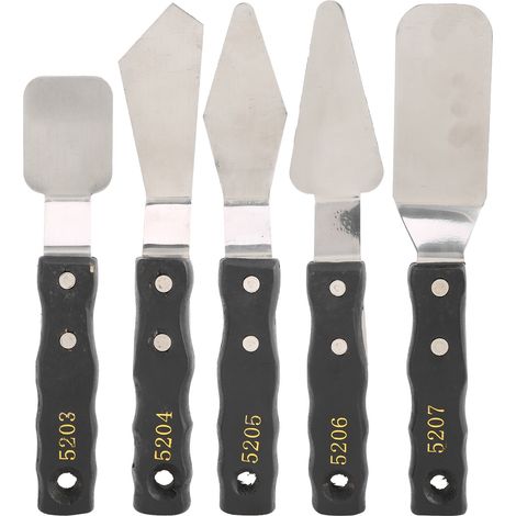 5pc Palette Knives Spatula Black Wood Handle Stainless Steel Oil Acrylic Paint Artist Knife (1/5)