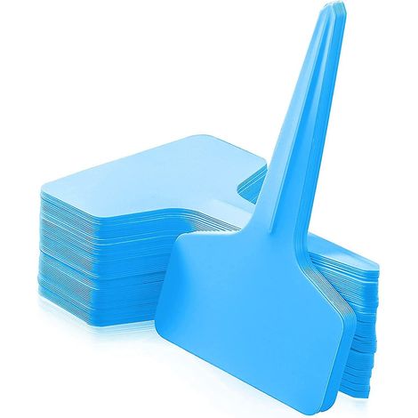 Huncv-100 étiquettes en plastique pour plantes, étiquettes en forme de T, imperméables et réutilisables, pour fleurs, légumes et herbes aromatiques, blanc et bleu. (1/4)