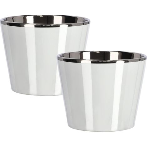 KOTARBAU Lot de 2 petits pots de fleurs en céramique émaillé brillant Ø 11 cm (blanc) (1/5)