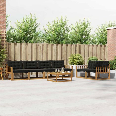 Outdoor-Sofagarnitur mit Kissen 7 pcs Natürlich und Schwarz