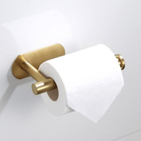 Self-adhesive toilet paper holder with pre-drilled wall mounting hole, without lid, can be installed horizontally or vertically. SUS304 stainless steel, corrosion-resistant - Gold (1/5)