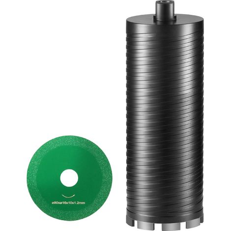 Foret carotte diamant 10,2 cm, humide/sec pour brique et bloc, avec adaptateur pilote et lame de scie, profondeur 24,1 cm, filetage intérieur 1,6-11, soudure laser. (1/5)