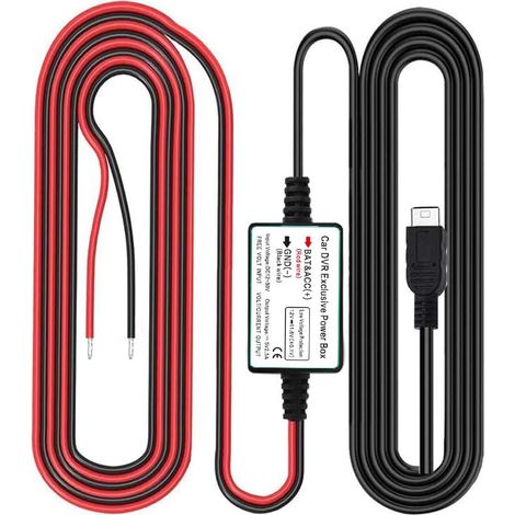 Kit de câblage pour caméra de Tableau de Bord, Port Micro USB, kit câble de Chargeur de Voiture DC 12V \u2013 24V à 5V/2.5A Max avec fusible, Protection Basse Tension pour caméras Tableau de Bord (1/5)