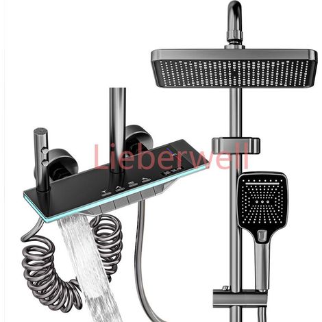 Ensemble de robinetterie de salle de bain avec système de douche numérique et écran LED pour baignoire et douche, contrôle de l'eau chaude et froide (1/5)