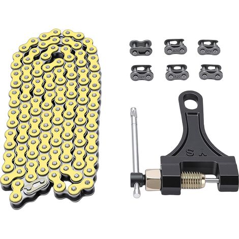 Chaîne de Moto 420, 120 Maillons, Chaîne à Rouleaux en Acier Haute Résistance avec Outil de Retrait de, Remplacement pour 50 Ml, 70 Ml, 90, 110, 125, ATV Quad Go (YELLOW) (1/5)