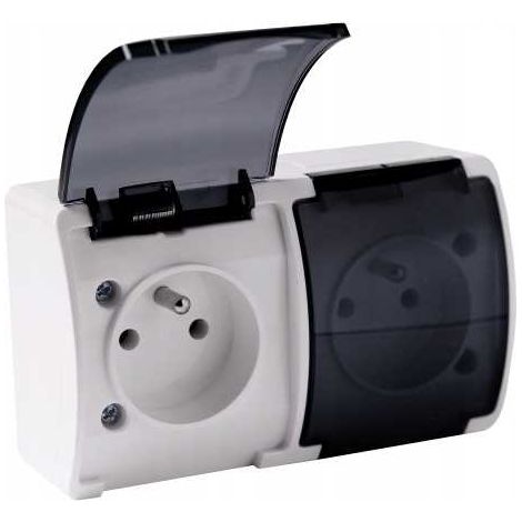 VG-2 Koala Doble enchufe IP44 tapa ahumada blanca (1/2)