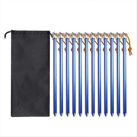 12Piquets de tente extérieurs 23cm, sardines de sol bleues avec sac de rangement, lot de 12 (1/5)
