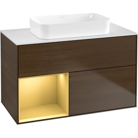 V&B Waschtischunterschrank Wandbeleuchtung Finion 100x60,3 cm, Reg li gol m, Walnut veneer (1/2)