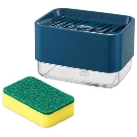 Accessoires salle de bai,2 en 1 cuisine main presse savon boîte de rangement presse savon boîte détergent - Type blue with spong (1/4)