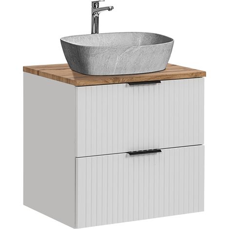 Meuble simple vasque effet pierre 60cm Adriel Blanc (1/5)