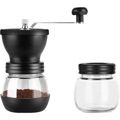 Moulin à café manuel, facile à utiliser, avec réservoir de poudre en verre amovible et lavable. Idéal pour la maison. (1/5)