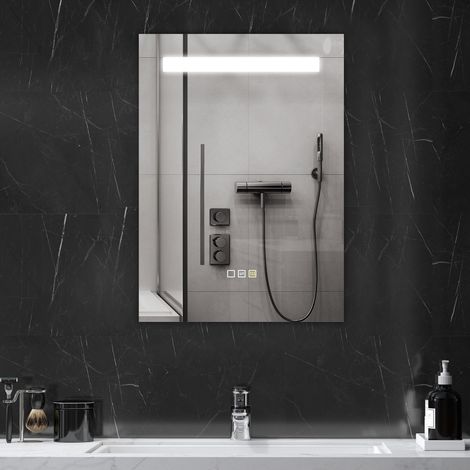 Miroir de salle 70x50 cm de bain avec lumière LED avec 3 couleurs de Fonction anti-buée mémoire IP44