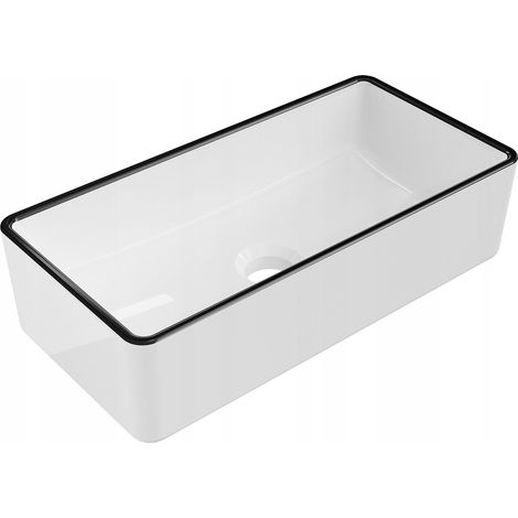 Lavabo cerámico sobre encimera, 46,5x23,5x12 cm, Blanco/Negro