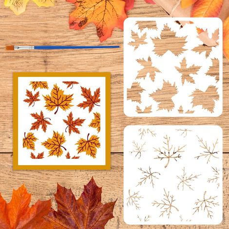 2Pcs Pochoirs de Feuilles Erable Avec 1 Pinceau 15x15cm Pochoir de Dessin à Motif de Feuilles et de Nervures Pochoir Thème Automne pour Peinture sur Mur Meubles Bois Décor Intérieur DIY (1/5)