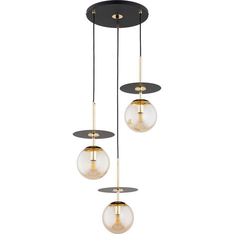 Suspension moderne QEENCY noir/or 3xE14 globes ambre (1/2)