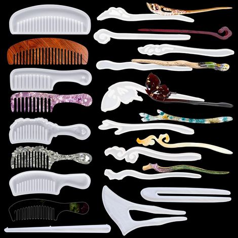 12 PCS Pince à Cheveux en Résine Époxy Moule Silicone et 4 PCS Moule Resine Epoxy Peigne pour L'artisanat en Résine Époxy, Pinces à Cheveux, Peignes et Accessoires de Bricolage (1/5)