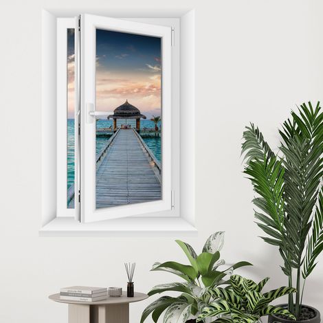 Stickers Trompe l'oeil fenêtre - Ponton - 80 x 115 cm (1/5)