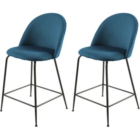 Lot de 2 chaises de bar en velours bleu piètement métal noir - FARA (1/5)