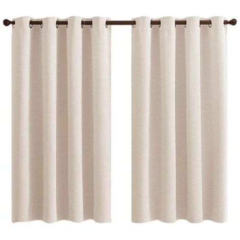 Rideau Occultant Thermique - 2 Panneaux Courts Isolants Anti-Froid/Bruit à Oeillets - pour Salon, Chambre (Enfant/Adulte), Dressing - 140x160cm Beige Écru