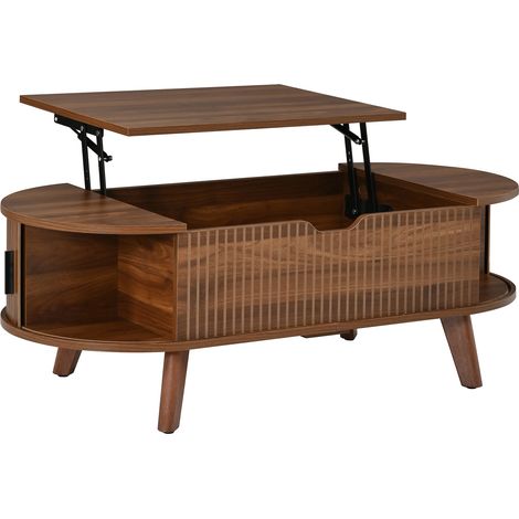 Mesa baja elevable 110x50x53,5 cm de Melaminado nogal, con almacenaje oculto para salón moderno FloraGrace (1/5)